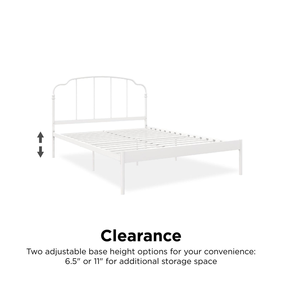 Camie Metal Bed with Adjustable Height Base and Vintage Headboard - White - Full