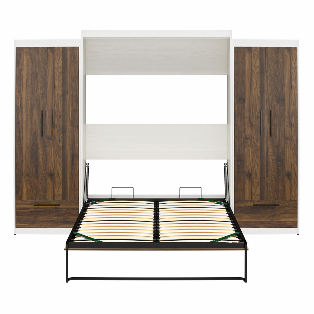 Pinnacle Queen Wall Bed with 2 Wardrobe Side Cabinets - Columbia Walnut