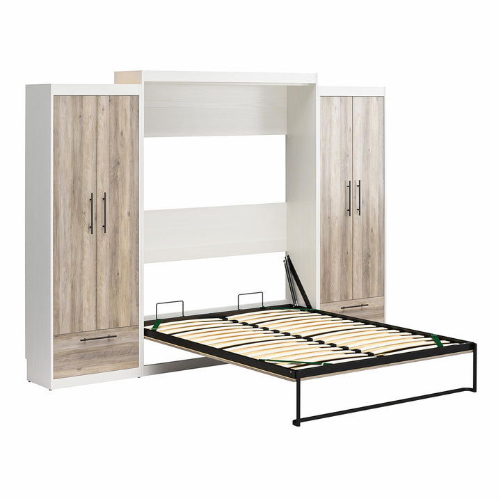 Pinnacle Queen Wall Bed with 2 Wardrobe Side Cabinets - Gray Oak - Queen