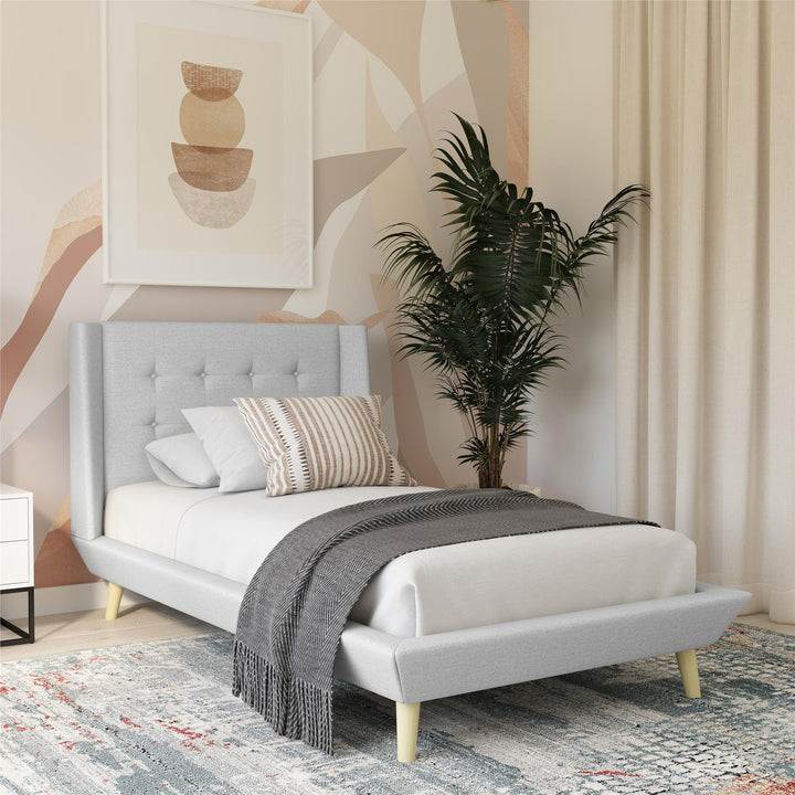 Farnsworth Upholstered Bed with Low Profile Platform Frame - Light Gray - Twin