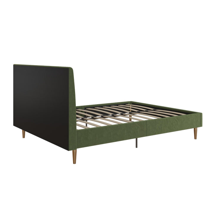 Daphne Velvet Upholstered Bed with Channel Tufted Headboard - Olive Green - Queen