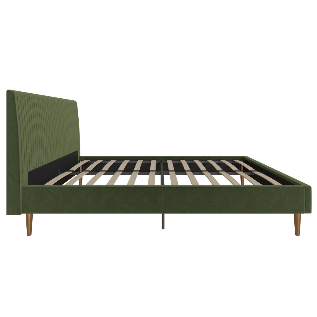 Daphne Velvet Upholstered Bed with Channel Tufted Headboard - Olive Green - Queen