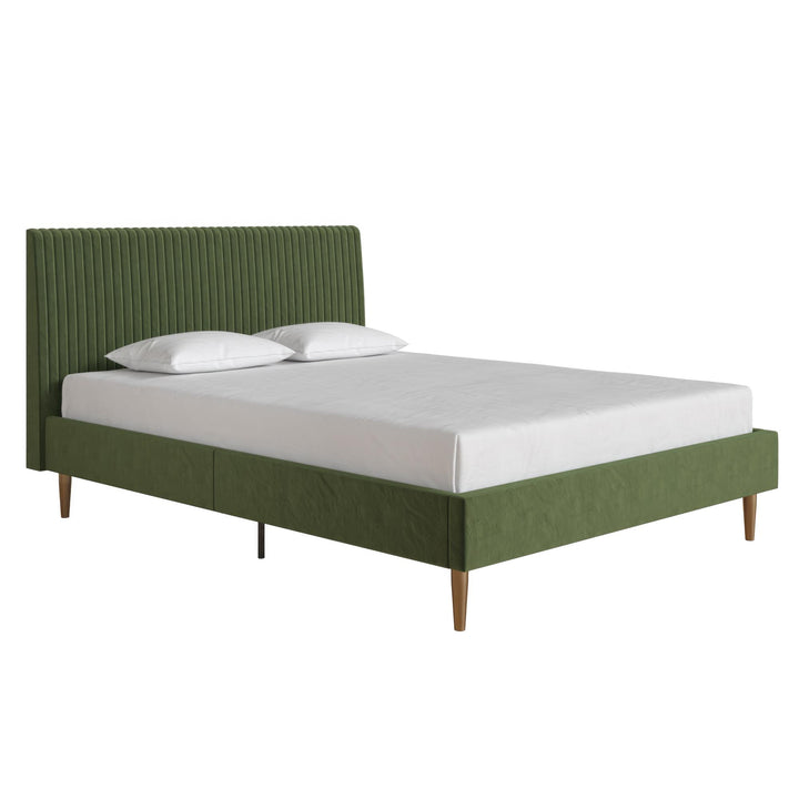 Daphne Velvet Upholstered Bed with Channel Tufted Headboard - Olive Green - Queen