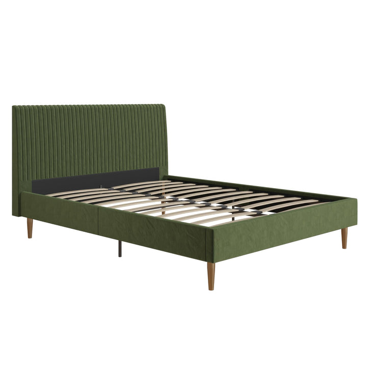 Daphne Velvet Upholstered Bed with Channel Tufted Headboard - Olive Green - Queen