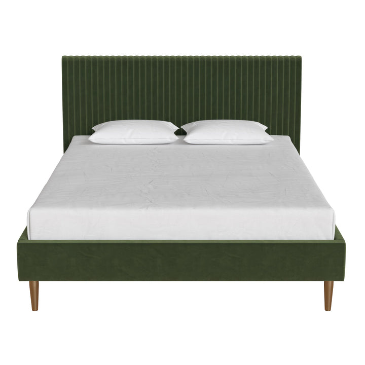 Daphne Velvet Upholstered Bed with Channel Tufted Headboard - Olive Green - Queen