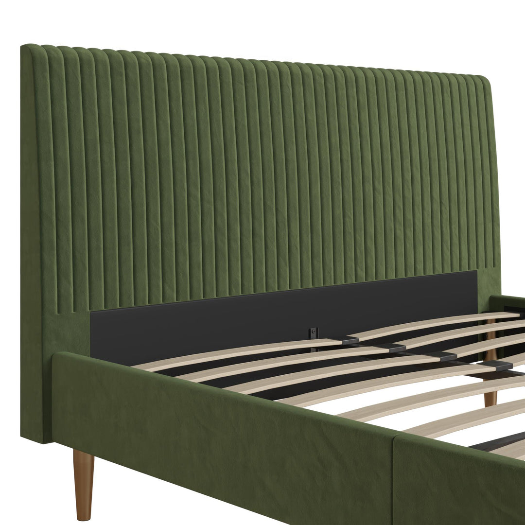 Daphne Velvet Upholstered Bed with Channel Tufted Headboard - Olive Green - Queen