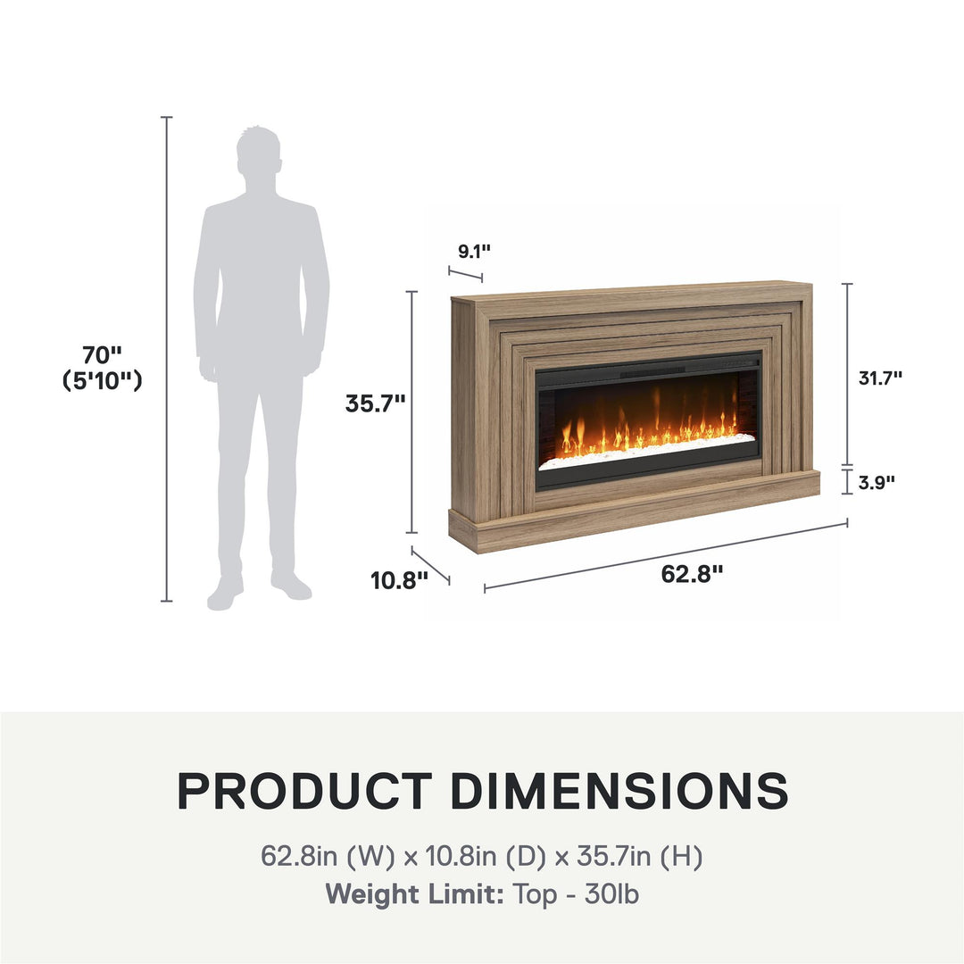 Monroe Wide Mantel Fireplace - Danish Walnut