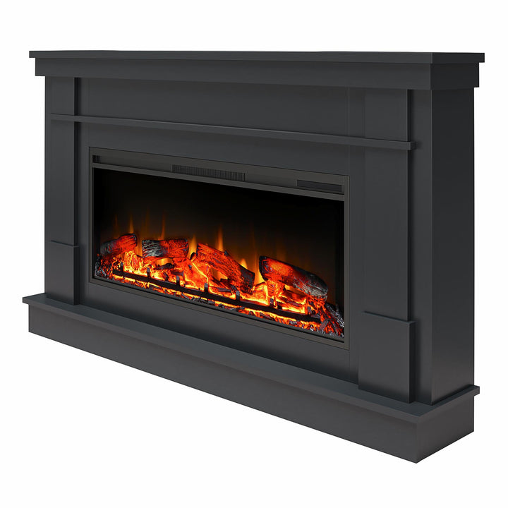 Elmcroft Wide Painted Mantel with Linear Electric Fireplace - Black