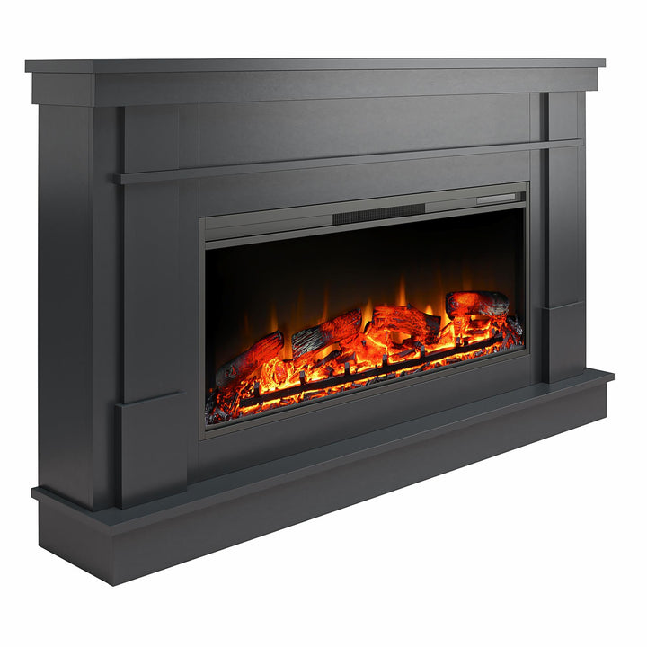 Elmcroft Wide Painted Mantel with Linear Electric Fireplace - Black