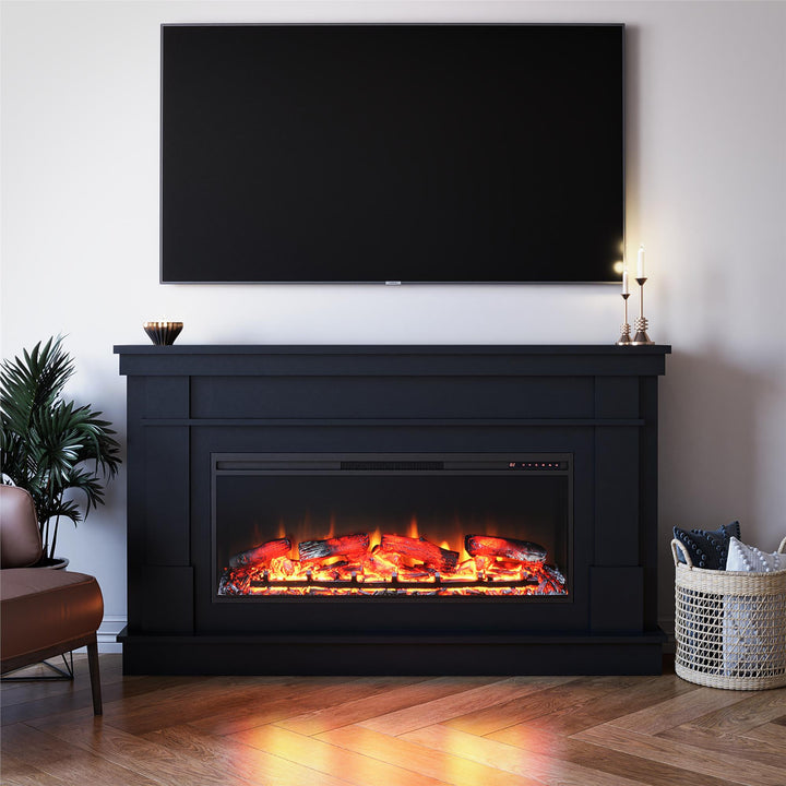 Elmcroft Wide Painted Mantel with Linear Electric Fireplace - Black