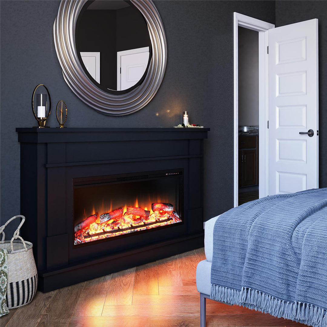 Elmcroft Wide Painted Mantel with Linear Electric Fireplace - Black