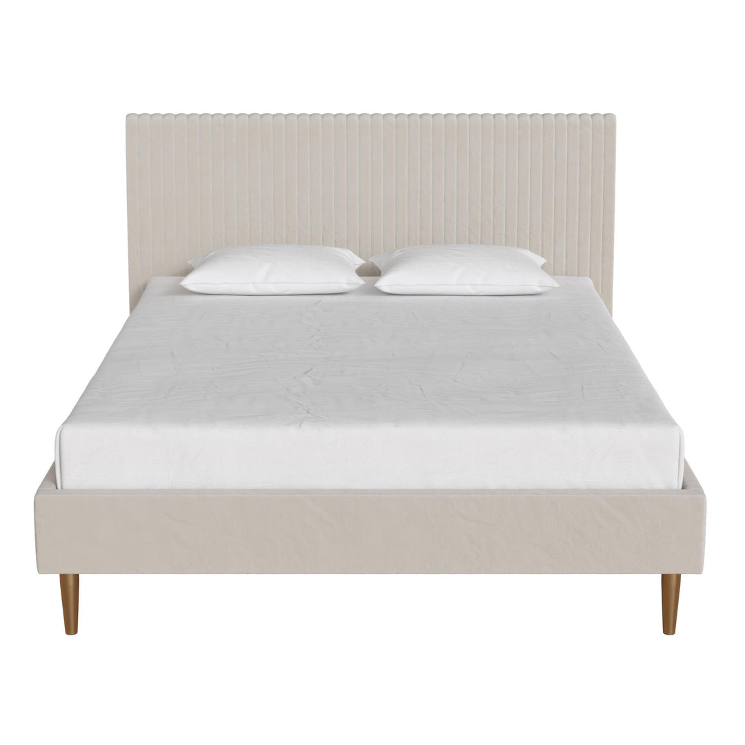 Daphne Velvet Upholstered Bed with Channel Tufted Headboard - Ivory - Queen