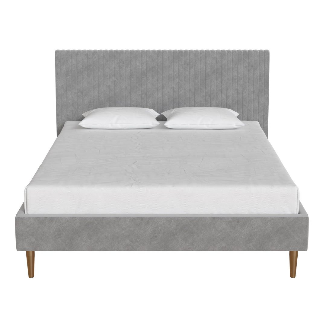 Daphne Velvet Upholstered Bed with Channel Tufted Headboard - Light Gray - Full