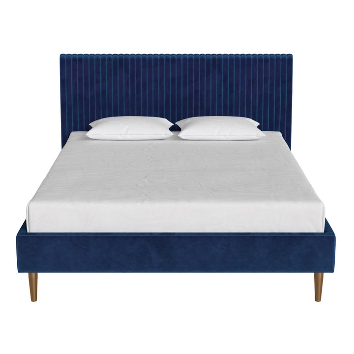 Daphne Velvet Upholstered Bed with Channel Tufted Headboard - Blue - Queen