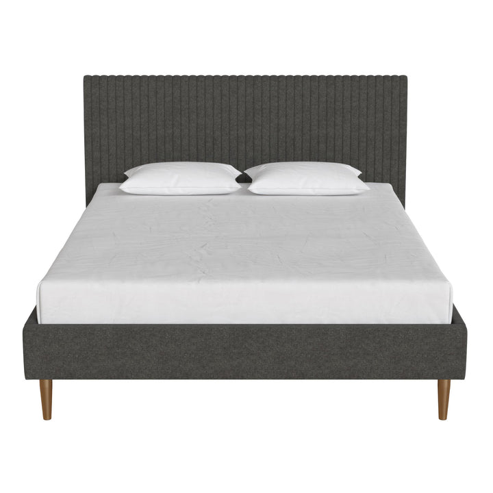 Daphne Velvet Upholstered Bed with Channel Tufted Headboard - Dark Gray - Full