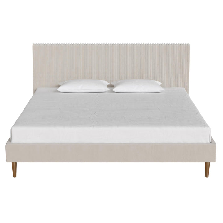 Daphne Velvet Upholstered Bed with Channel Tufted Headboard - Ivory - King