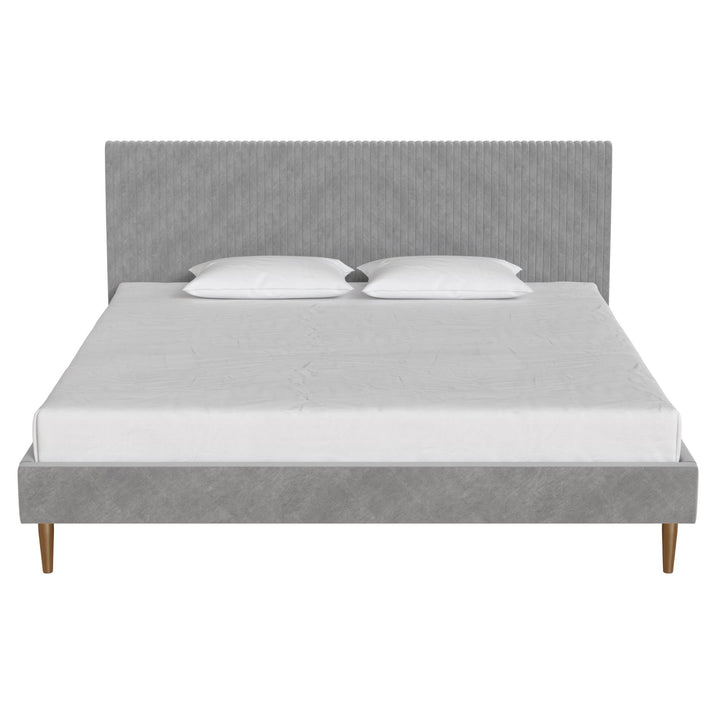 Daphne Velvet Upholstered Bed with Channel Tufted Headboard - Light Gray - King