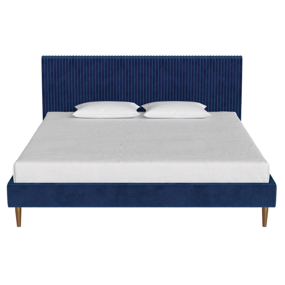 Daphne Velvet Upholstered Bed with Channel Tufted Headboard - Blue - King