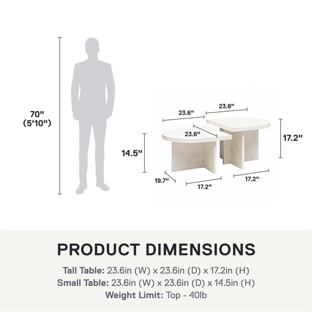 Daytona 2-Piece Modern Coffee Table with Rounded Edges - Plaster