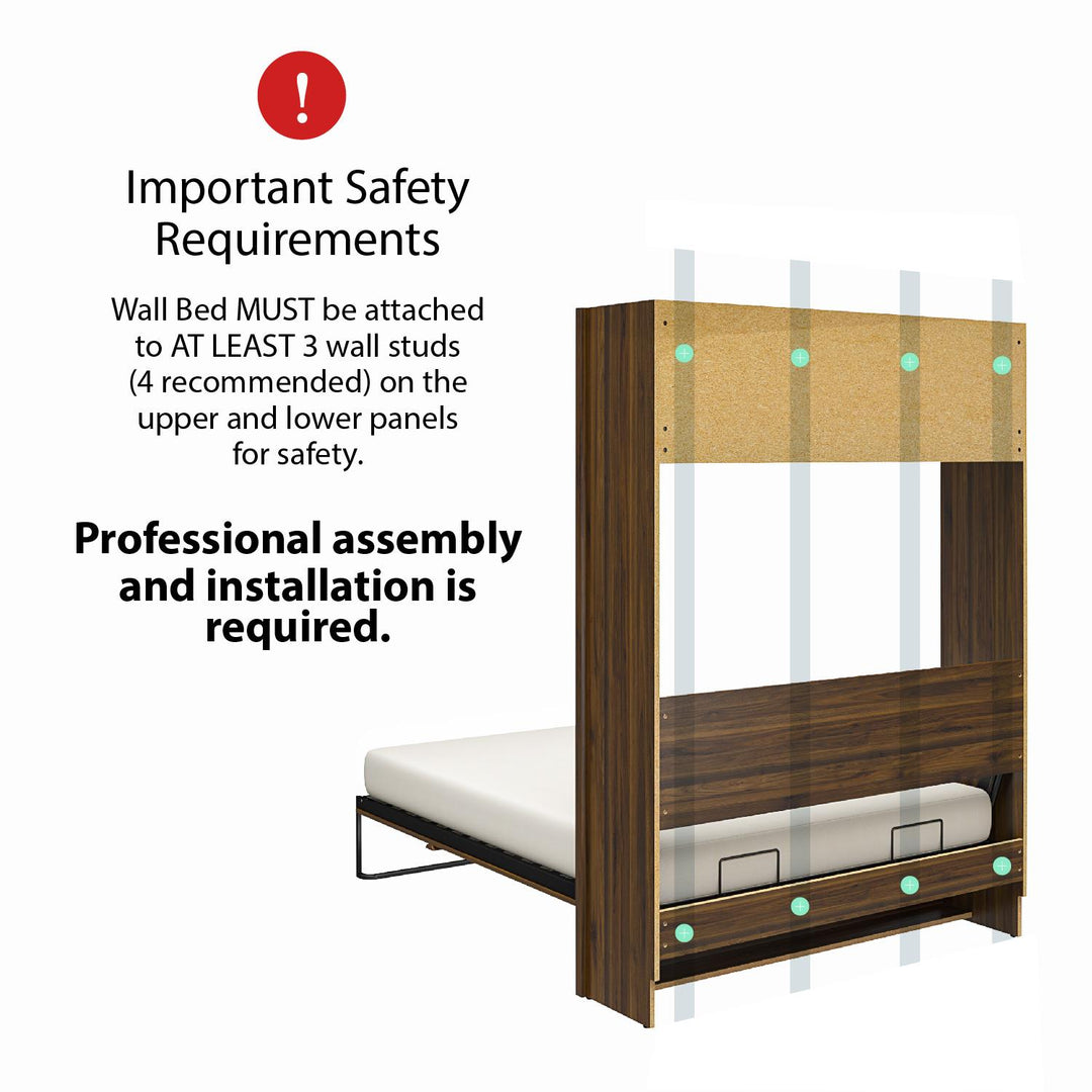 Greenwich Full Murphy Bed with Gallery Shelf and Touch Sensor LED Lighting - Ivory Oak - Full