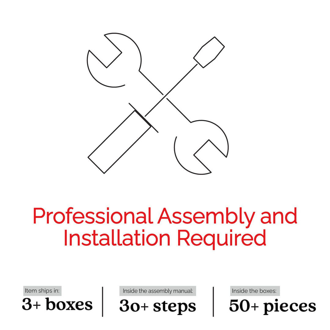 Notice highlighting the need for professional assembly and installation of the Greenwich Queen Murphy Bed - Ivory Oak