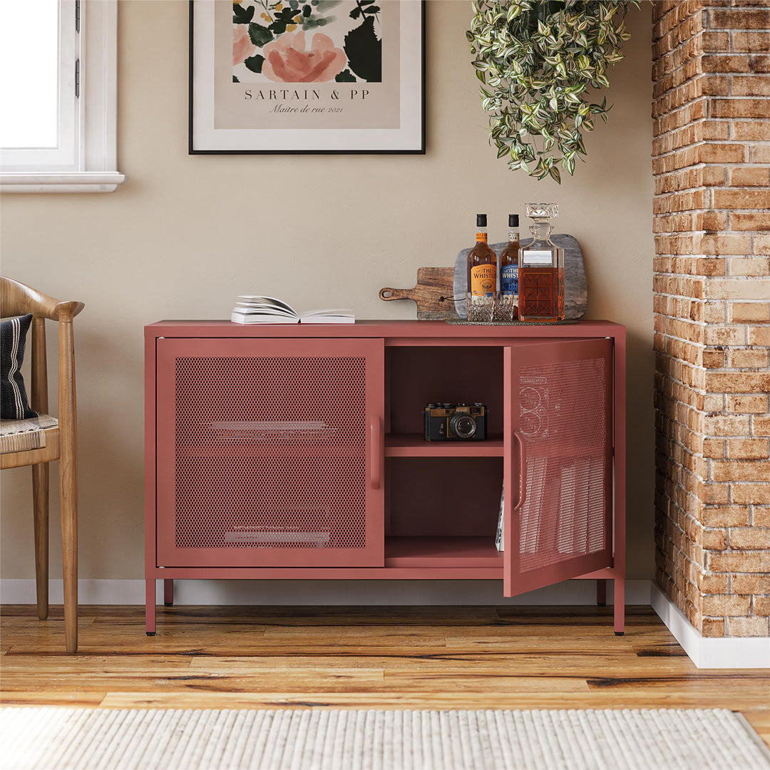 Channing 2 Door Storage Cabinet-Mesh Metal Locker - Terracotta