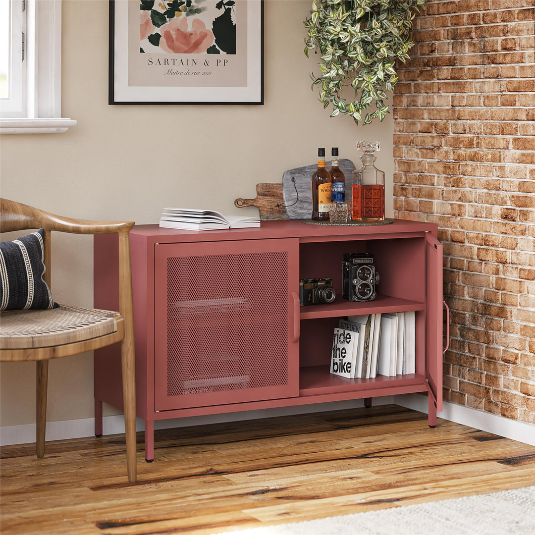 Channing 2 Door Storage Cabinet-Mesh Metal Locker - Terracotta