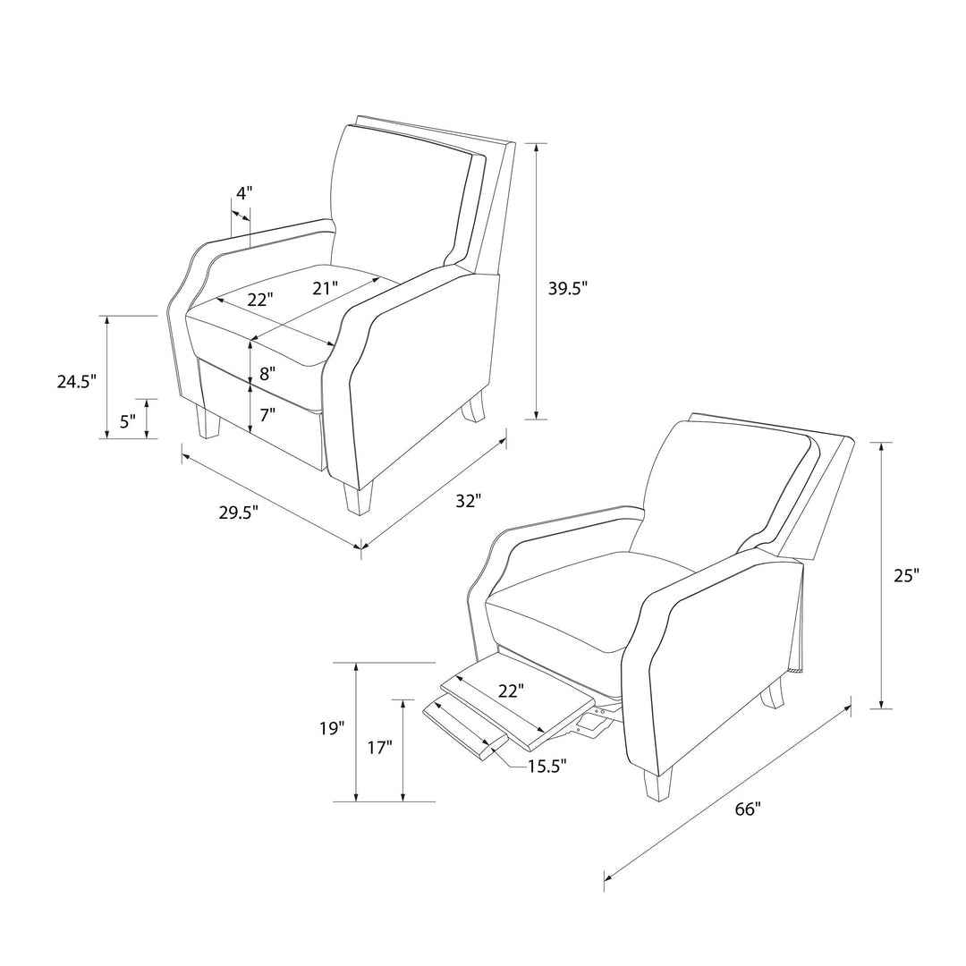 Randen Sleek Pushback Recliner - Charcoal - 1-Seater