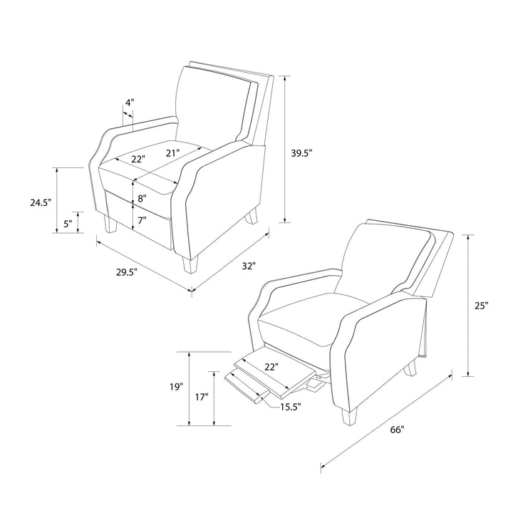 Randen Sleek Pushback Recliner - Charcoal - 1-Seater