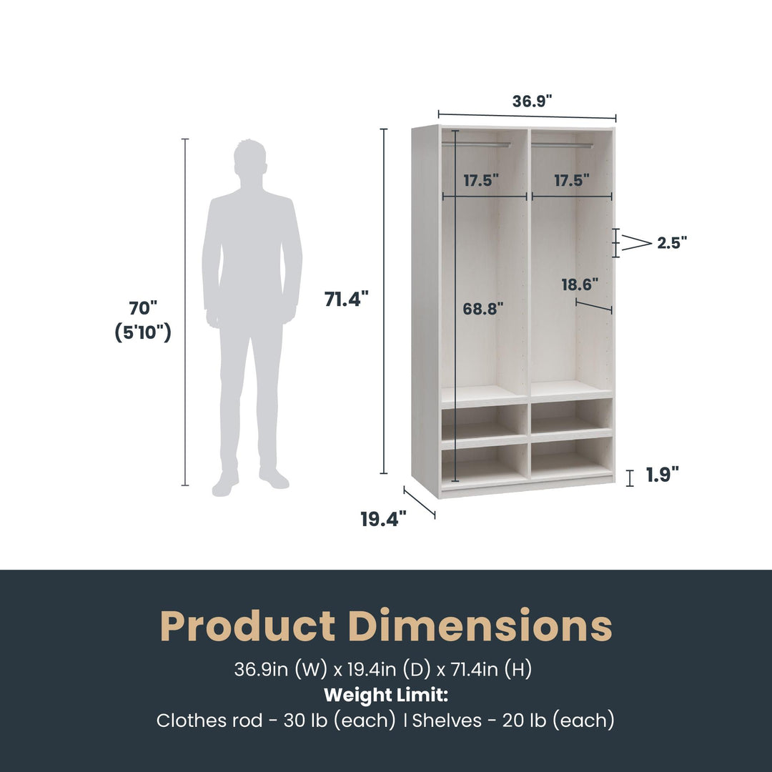 Perry Park Modular Extra Wide Wardrobe with Adjustable Open Shelves and Clothing Rods - Ivory Oak