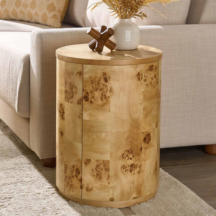 Burlwood Round Wood Veneer End Table - Burl Veneer