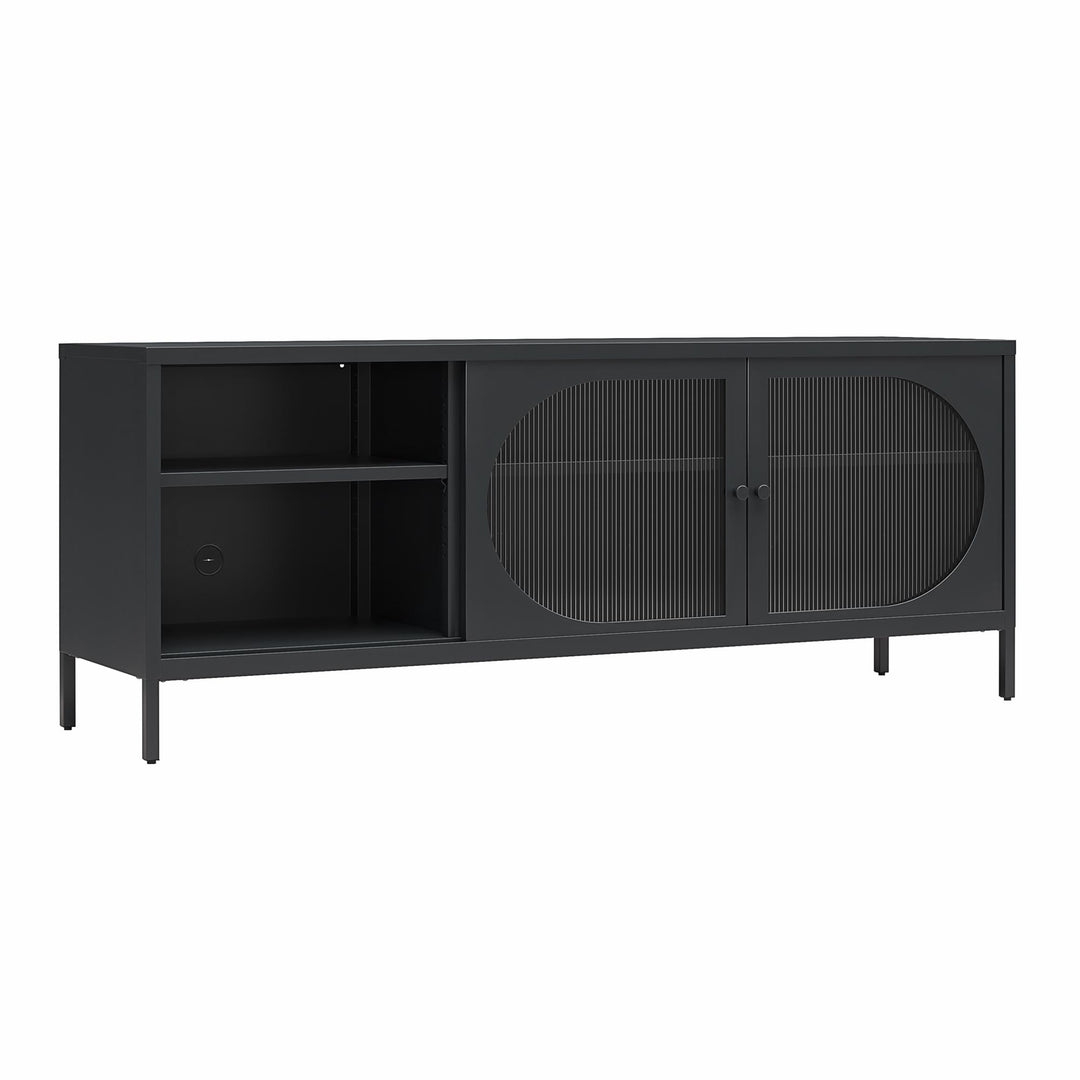 Luna Metal TV Stand with Fluted Glass for 65" TVs - Black