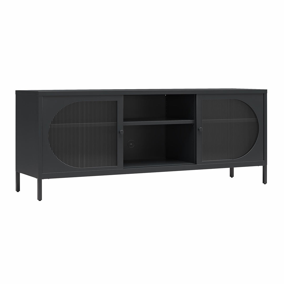 Luna Metal TV Stand with Fluted Glass for 65" TVs - Black