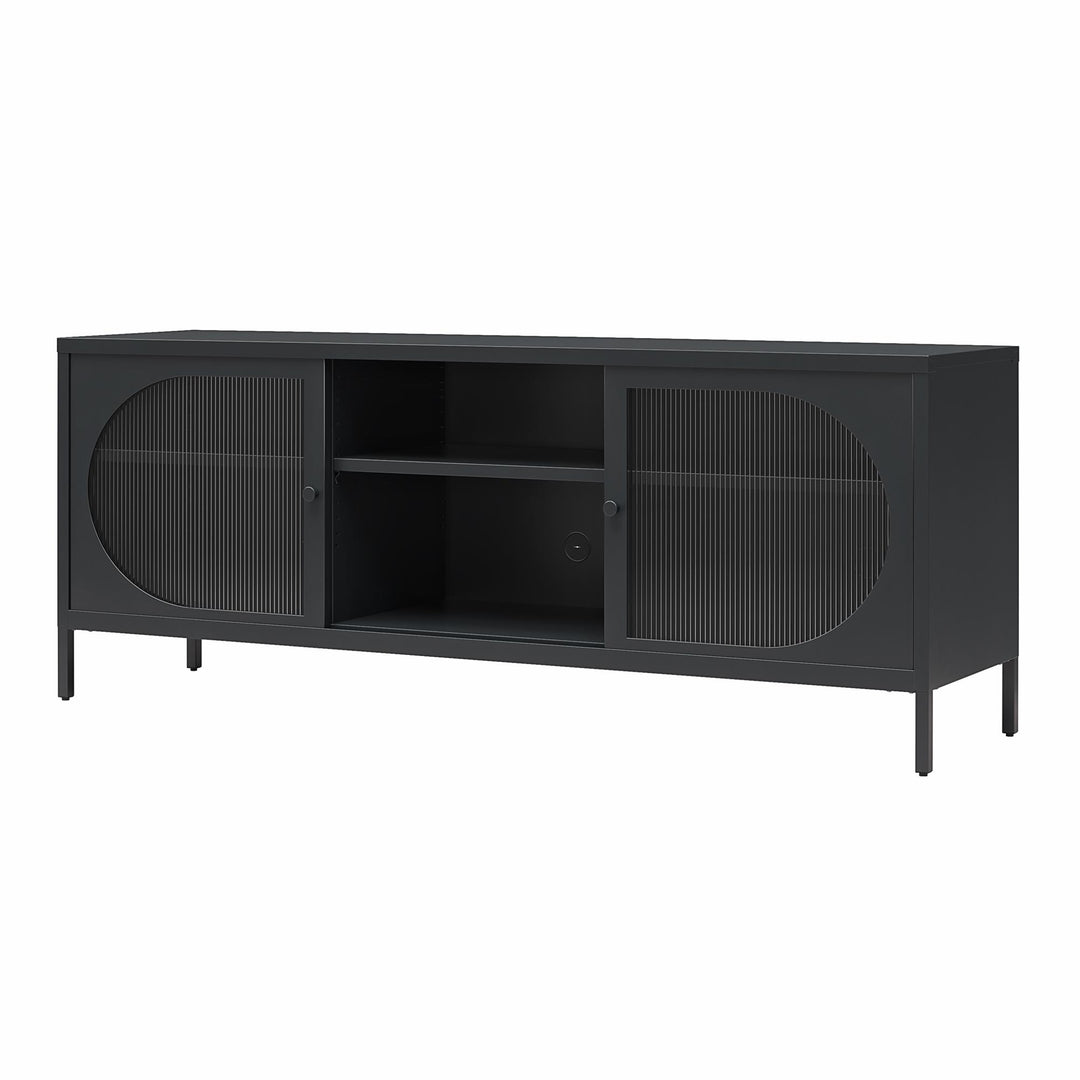 Luna Metal TV Stand with Fluted Glass for 65" TVs - Black