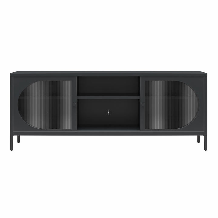 Luna Metal TV Stand with Fluted Glass for 65" TVs - Black