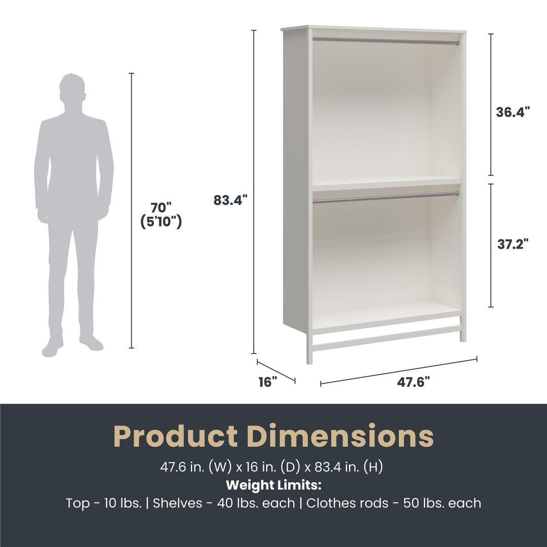 Luxe Extra Wide 2 Shelf Double Clothing Rod Closet Tower - Ivory Oak