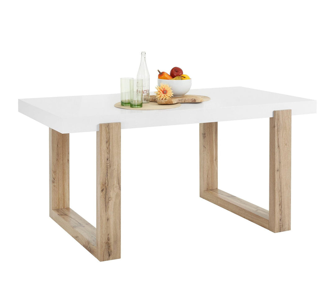 Arvid Dining Table with High Gloss White Top - White