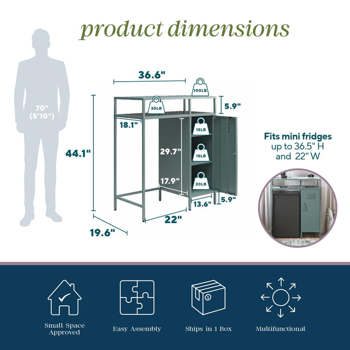 Cache Metal Locker-Style Mini Refrigerator Organizer - Hunter Green