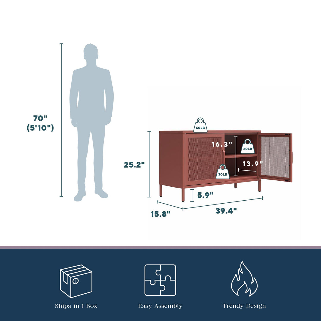 Channing 2 Door Storage Cabinet-Mesh Metal Locker - Terracotta