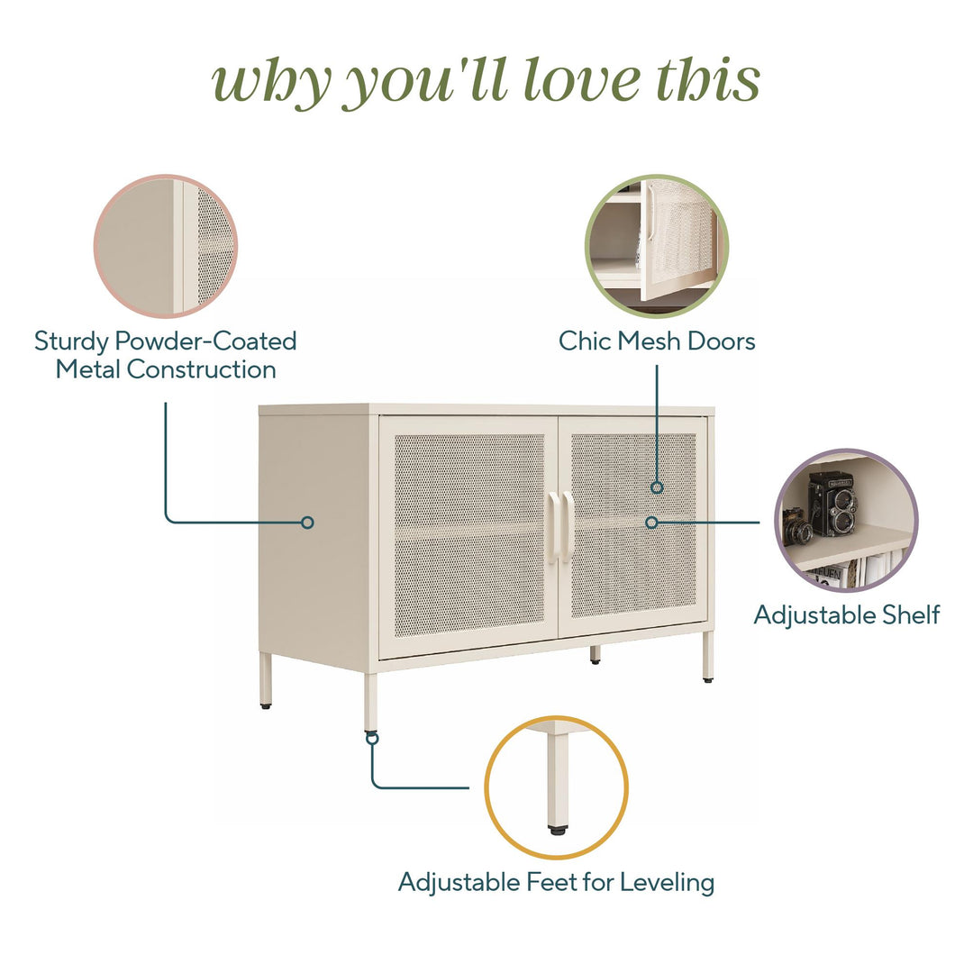 Channing 2 Door Storage Cabinet-Mesh Metal Locker - Parchment