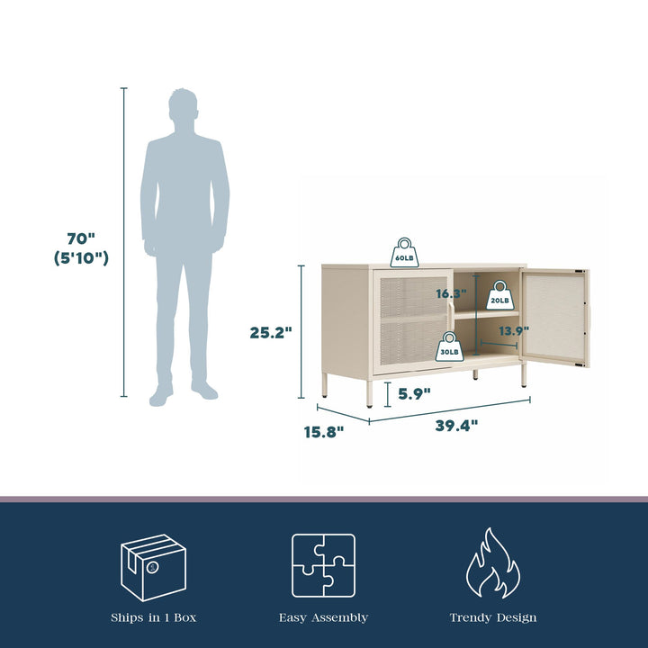 Channing 2 Door Storage Cabinet-Mesh Metal Locker - Parchment