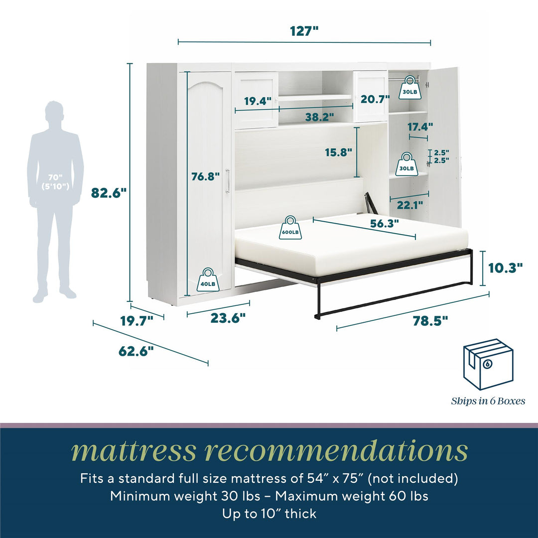 Her Majesty Full Size Daybed Murphy Bed with 2 Side Cabinets - White - Full