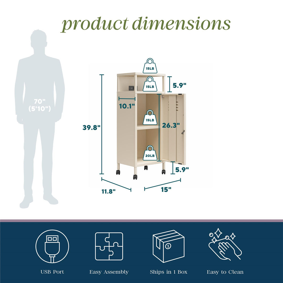 Cache Metal Locker-Style Mobile Storage Cart - Parchment