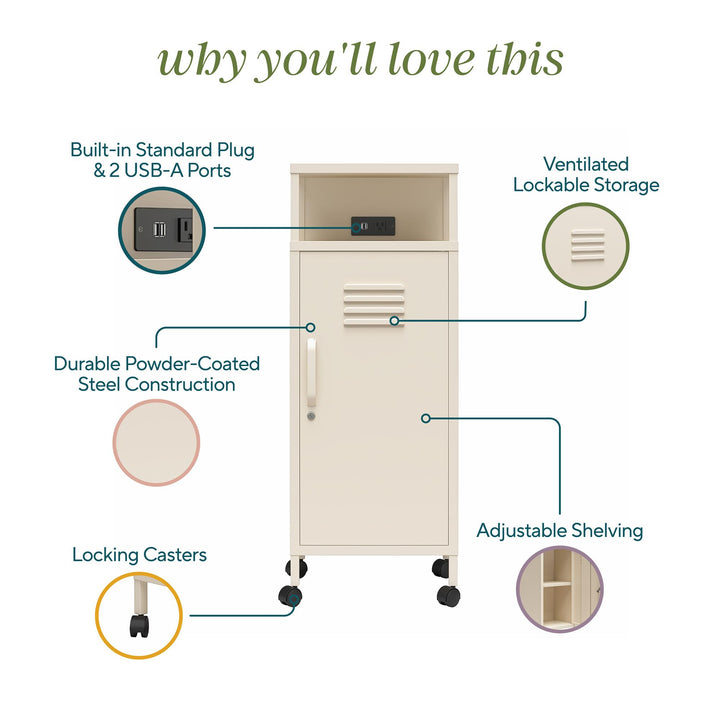 Cache Metal Locker-Style Mobile Storage Cart - Parchment