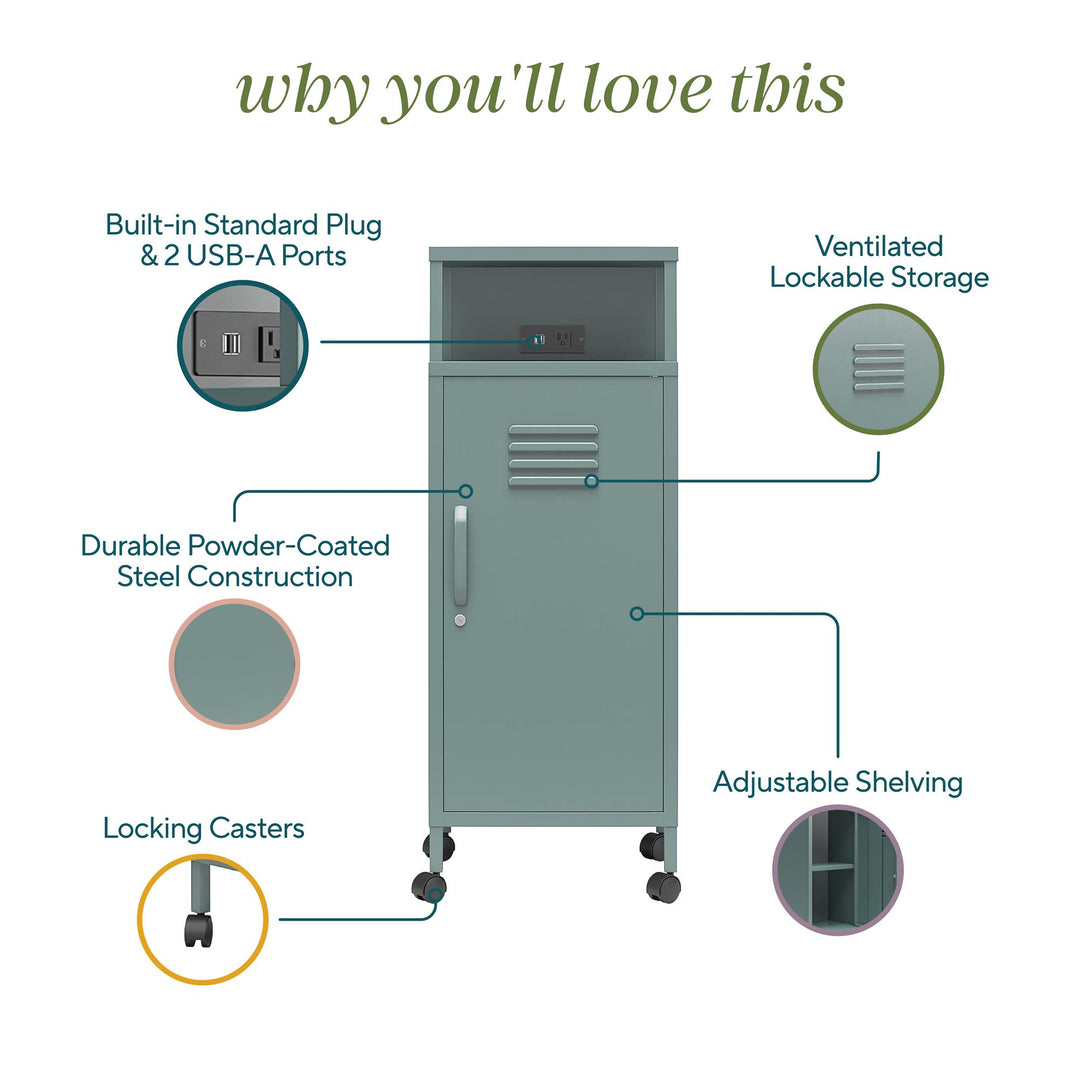 Cache Metal Locker-Style Mobile Storage Cart - Hunter Green/Silver Pine