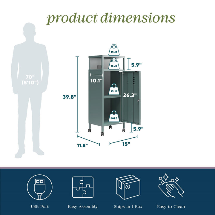 Cache Metal Locker-Style Mobile Storage Cart - Hunter Green/Silver Pine