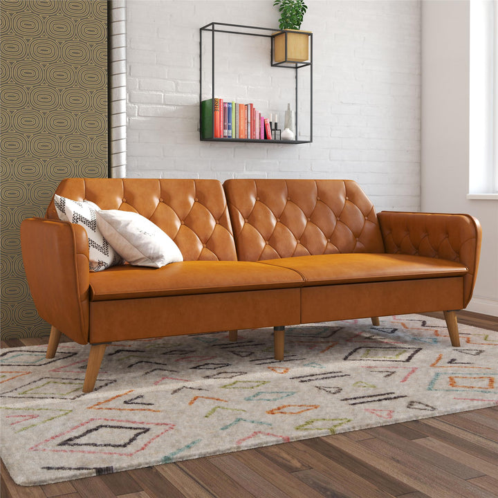 Tallulah Memory Foam Faux Leather Futon - Camel