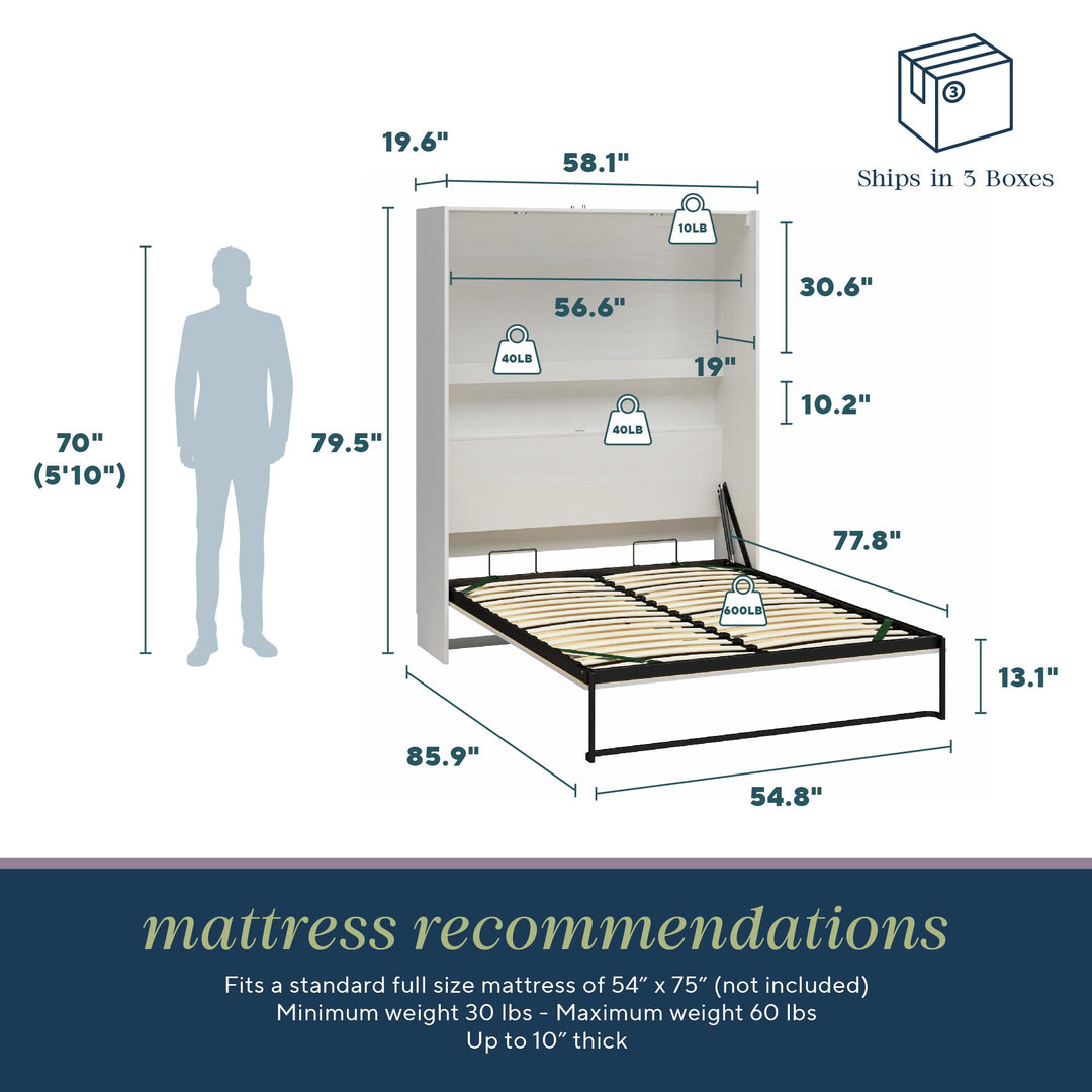 Holly Hills Murphy Wall Bed - White Pine - Full