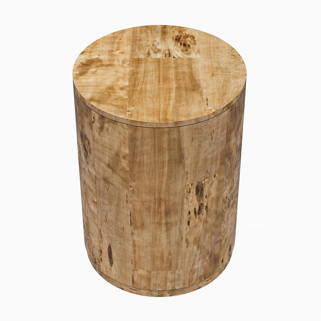 Burlwood Round Wood Veneer End Table - Burl Veneer