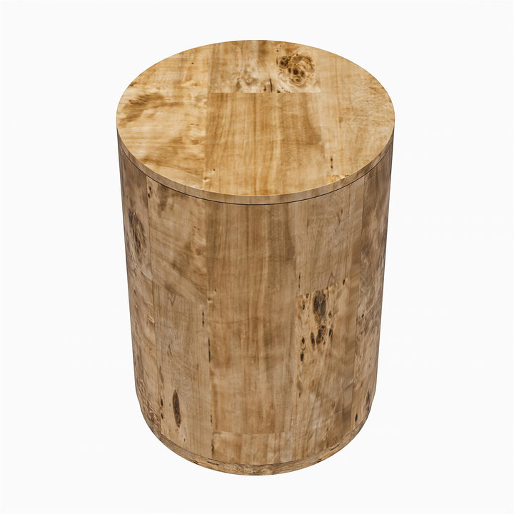 Burlwood Round Wood Veneer End Table - Burl Veneer